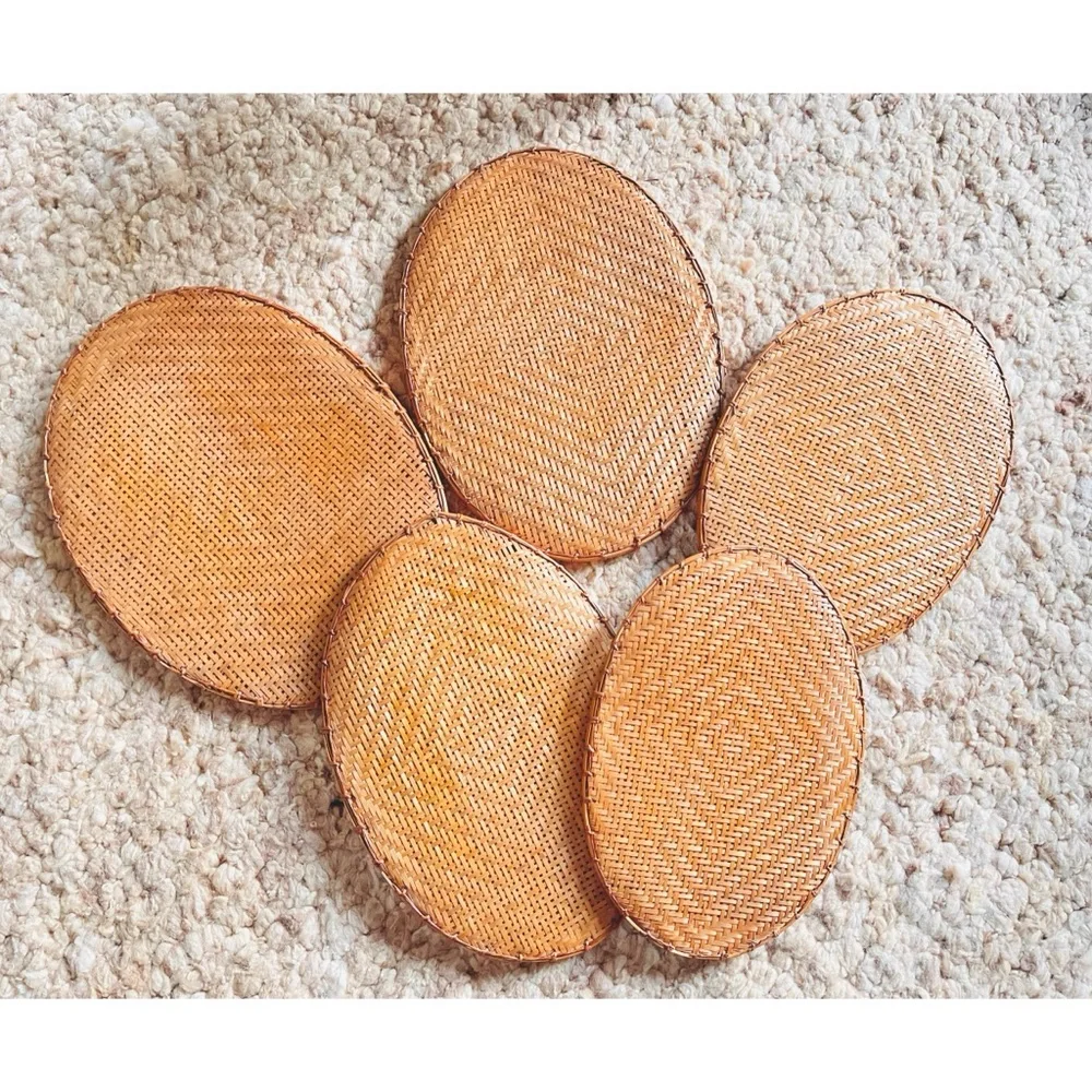Set of 5 Vintage Woven Wicker Oval Nesting Trays Baskets for Table or Wall Decor